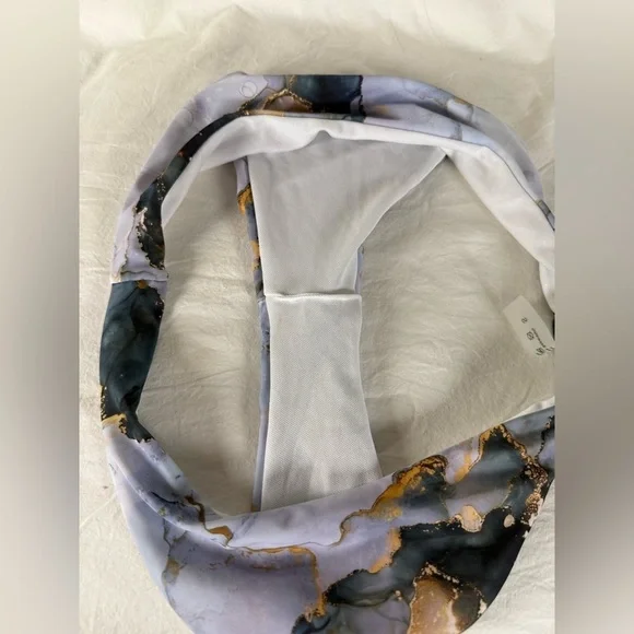 Grey and Navy Blue Marble Print High Rise Cheeky Bikini Bottoms Small - Picture 5 of 8